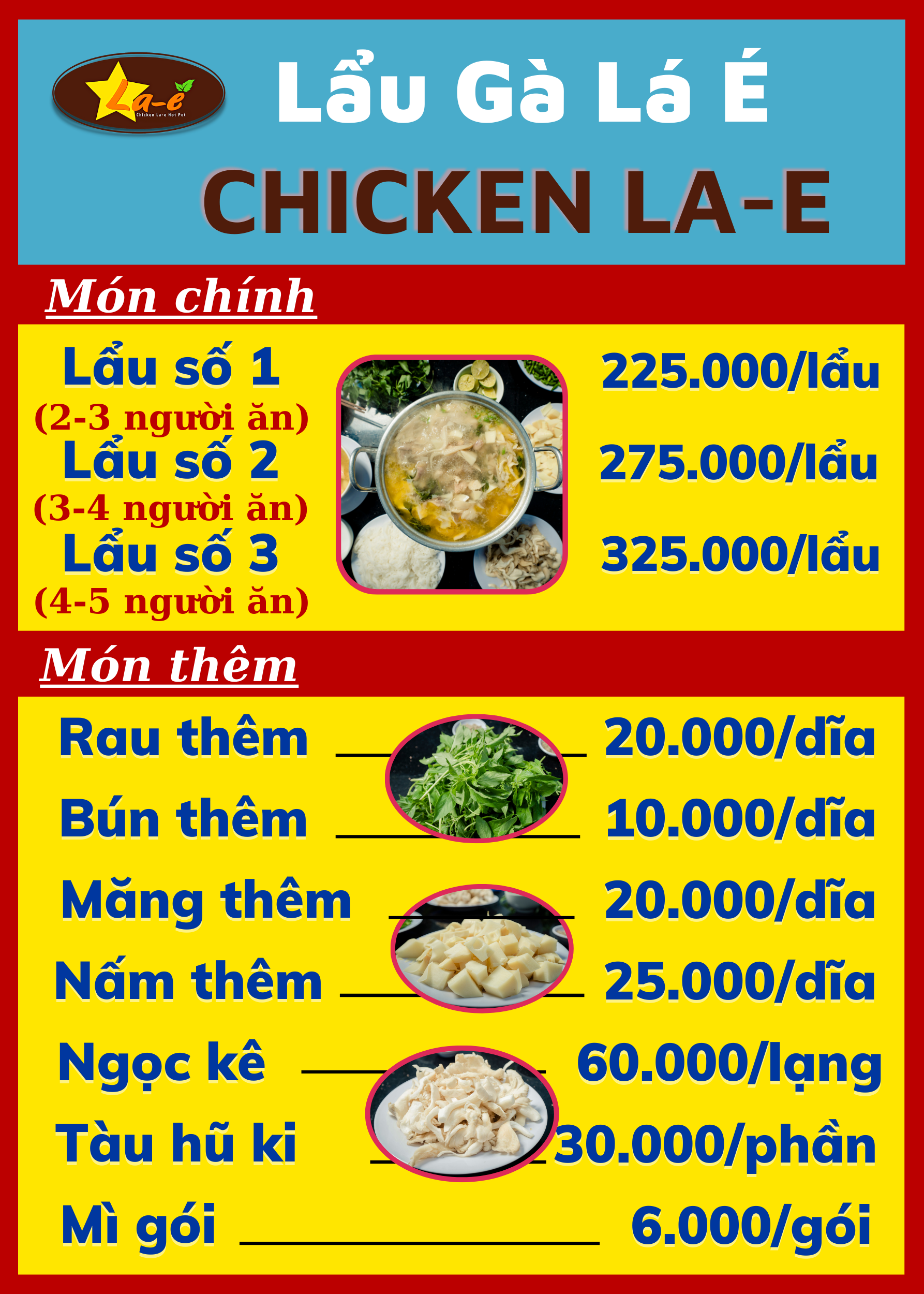 Menu quán lẩu gà lá é Tao Ngộ - 79A Trần Quang Cơ - Chickenla-e